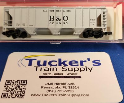 Used N Atlas 3733 B&amp;O 3-Bay Covered Hopper Road #628035
