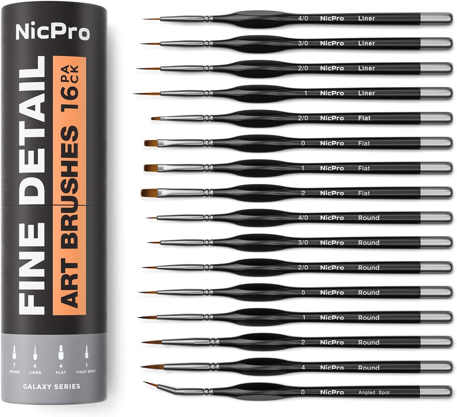 NicPro Fine Detail Art Brushes (16-Pack)