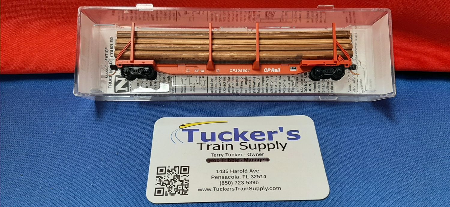 Used N Micro-Trains 11500051 (Like New) Canadian Pacific 65' 100 Ton Log Car w/Load Road # CP305601