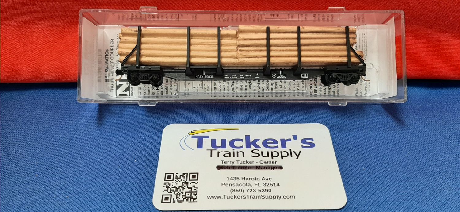 Used N Micro-Trains 11500062 (Like New) 65' 100 Ton Log Car (Hammermill Paper Company) Road #HPAX 85038