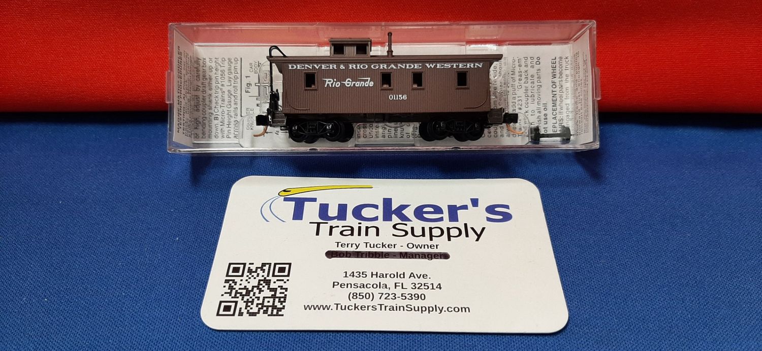 Used N Micro-Trains 50110 Denver &amp; Rio Grande Western 34' Wood Sheathed Caboose w/Slanted Cupola Car # 01156