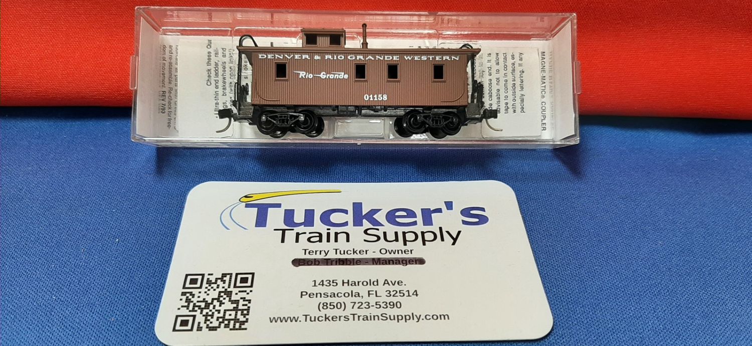 Used N Micro-Trains 50110 Denver &amp; Rio Grande Western 34' Wood Sheathed Caboose w/Slanted Cupola Car # 01158
