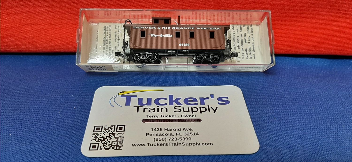 Used N Micro-Trains 50110 Denver &amp; Rio Grande Western 34' Wood Sheathed Caboose w/Slanted Cupola Car # 01189