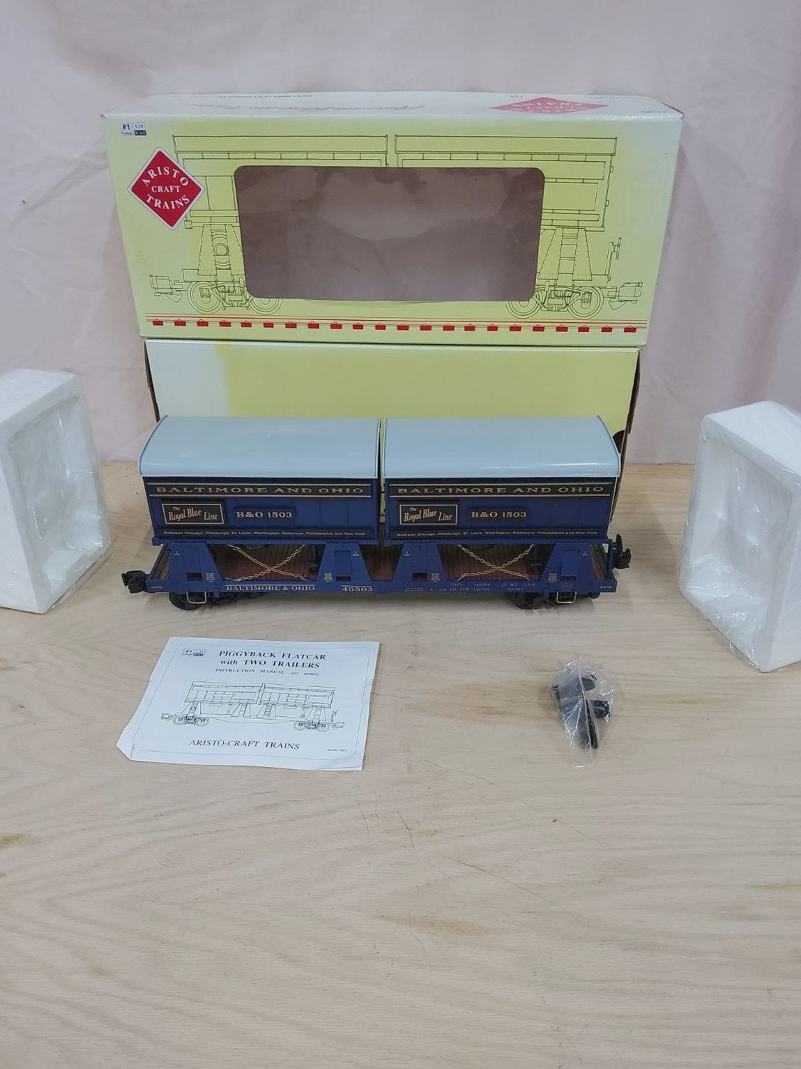 Used #1 Gauge Aristo-Craft ART-46503 B&amp;O Baltimore &amp; Ohio Piggyback W/2 Trailers, OB
