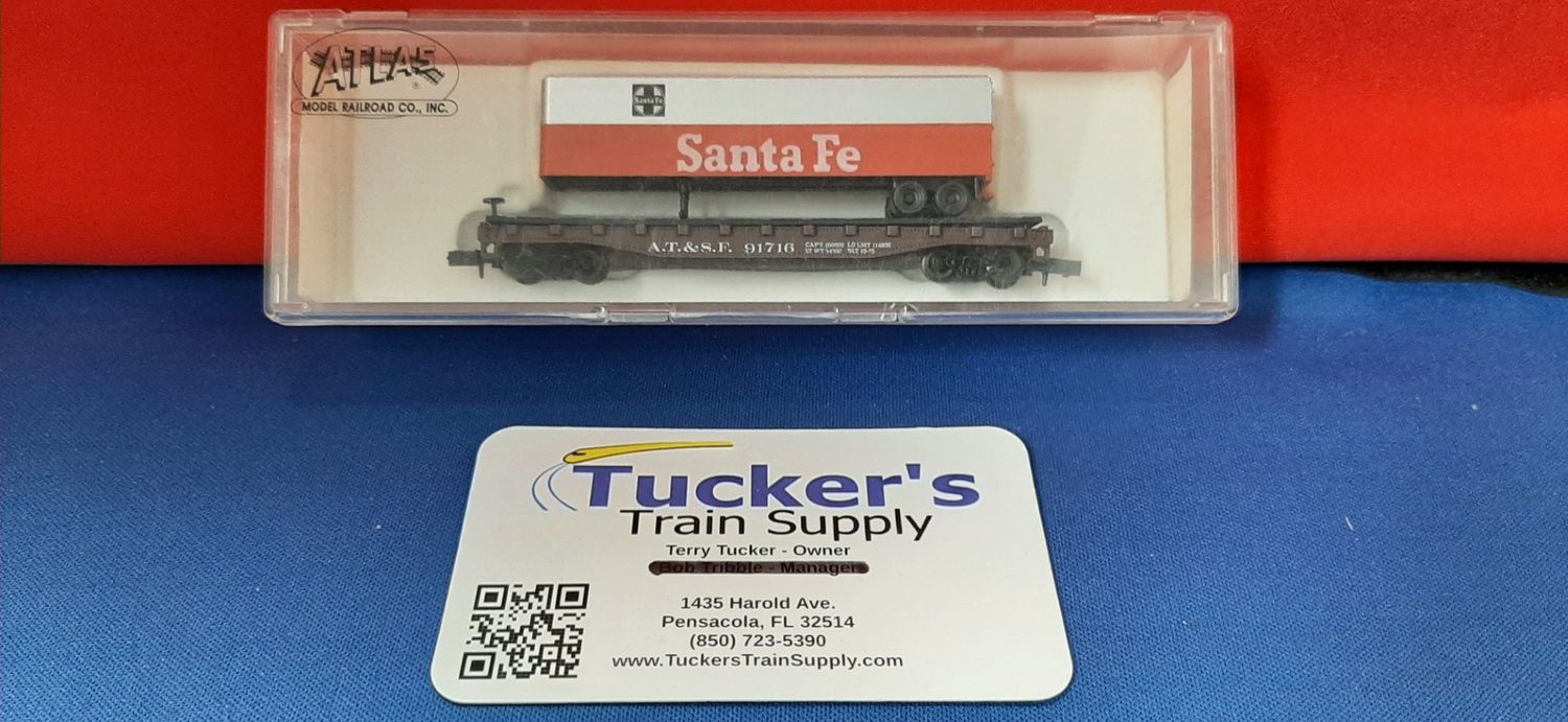 Used N Atlas 3775 AT&amp;SF 91716 Santa Fe Trailer on Flatcar
