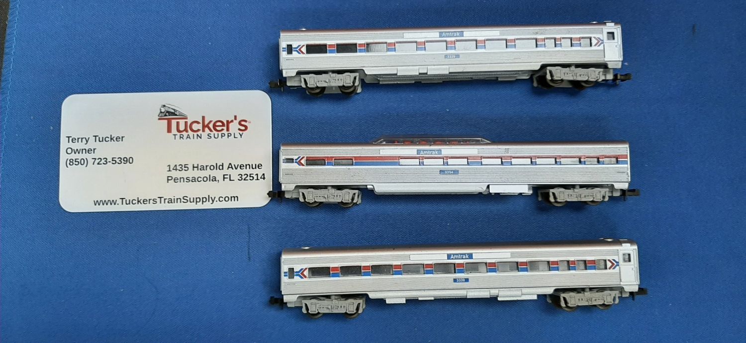Used N Amtrak Passenger Cars - 3 cars (2 -#3339, 1- #9354)