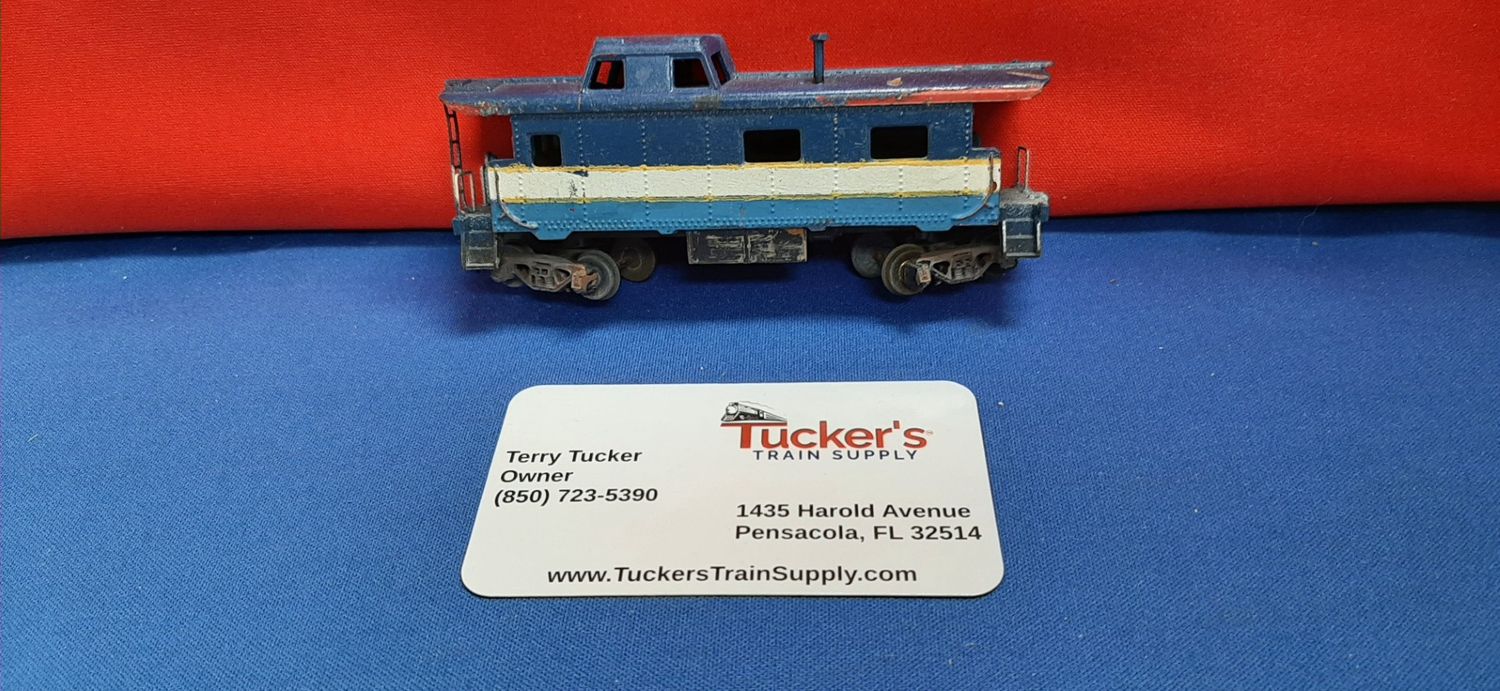 Used HO Caboose Painted Blue No Rd #, Missing Coupler; SOLD AS IS, No Warranty