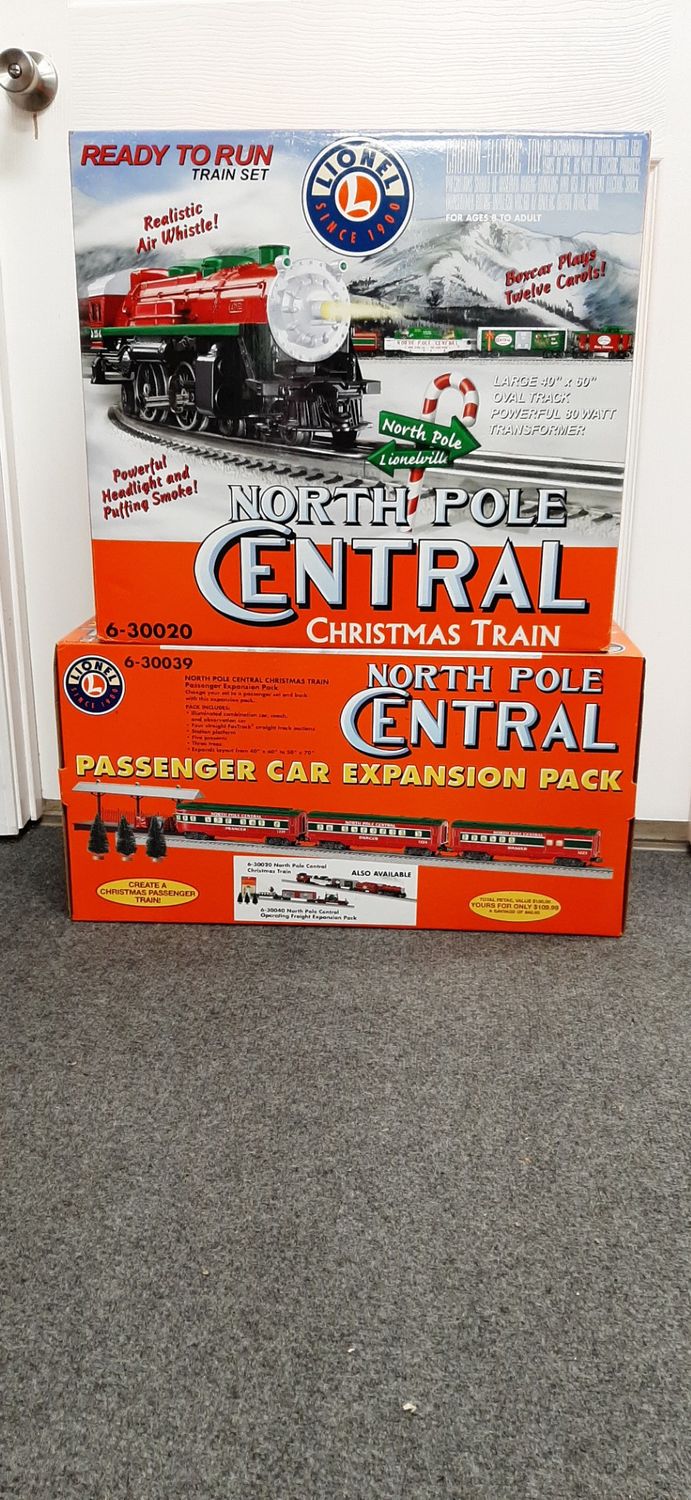 Used Lionel North Pole Central Chriistmas Train Set #6-30020 Plus Passenger Car Expansion Set #6-30039  (Both sets New in Box)