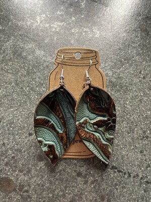 Earrings Teal/Copper Leather
