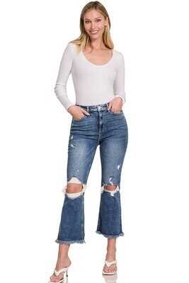 Zenana Distressed Crop Flare DTP-1903DD