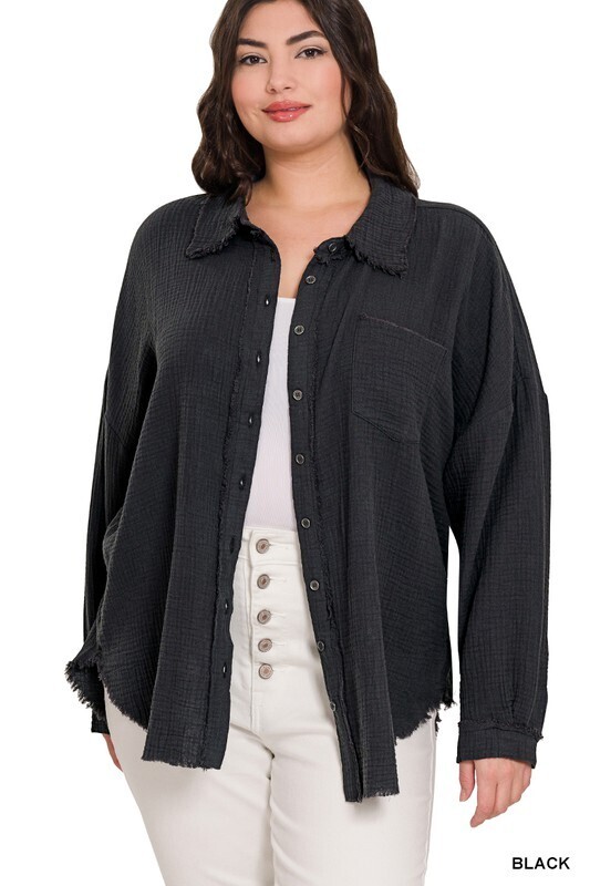 Curvy Oversized Button Down Top