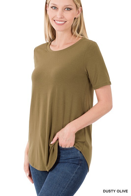 Basic Round Neck Top, Color: DUSTY OLIVE, Size: SMALL