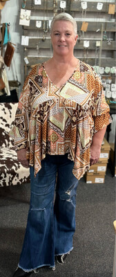 Bohemian Shark Bite 3/4 Sleeve Top
