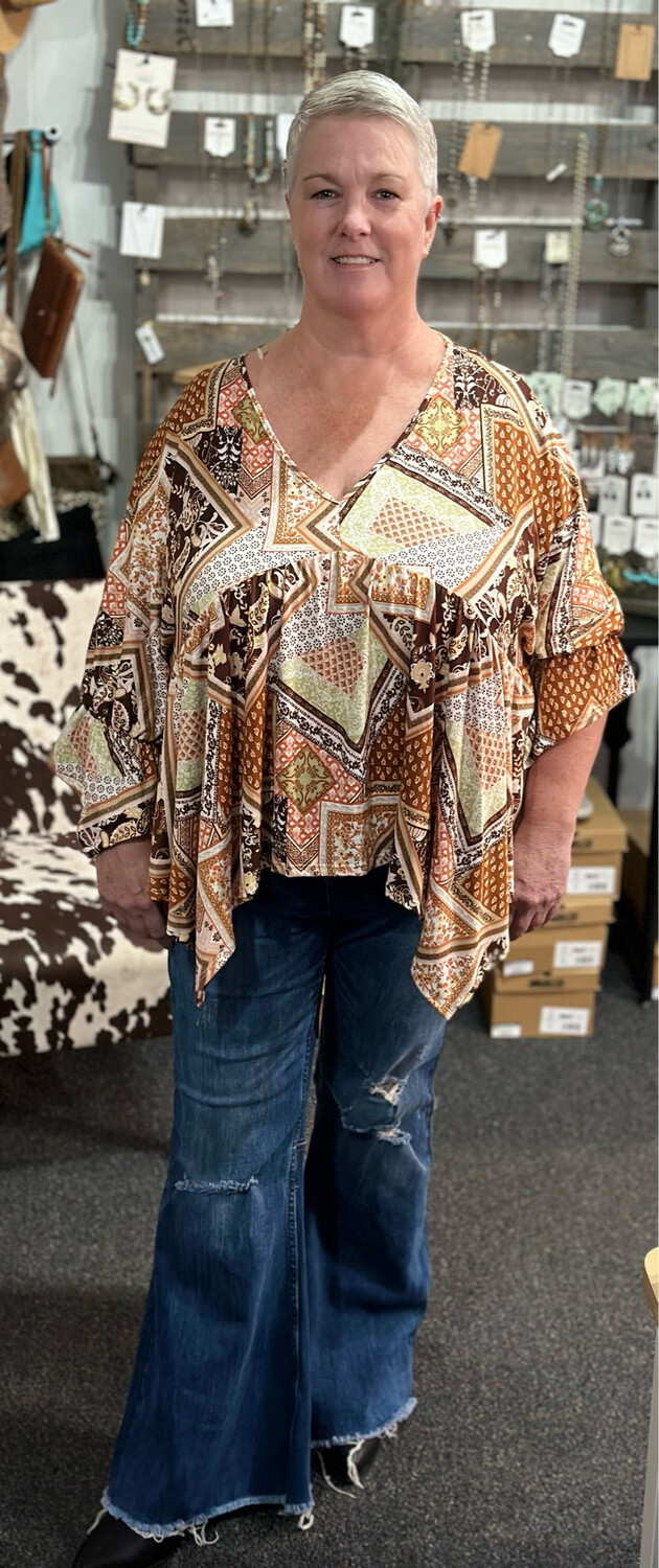 Bohemian Shark Bite 3/4 Sleeve Top