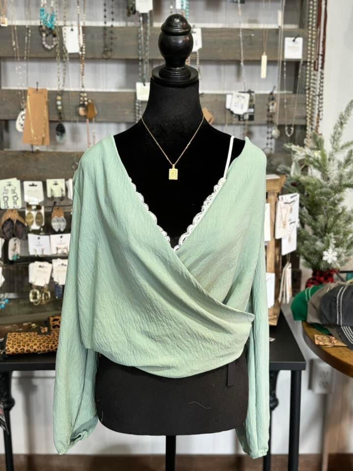 Long Sleeve Surplice Blouse