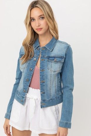 Distressed Denim Jacket, Color: BLUE, Size: SMALL