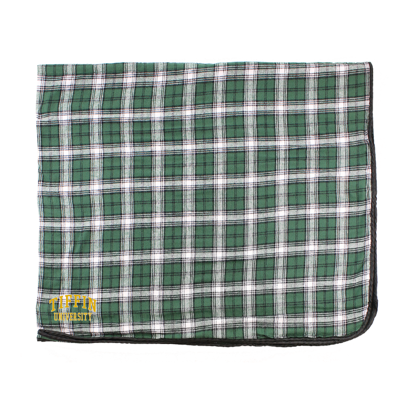 Green and White Plaid Flannel Blanket