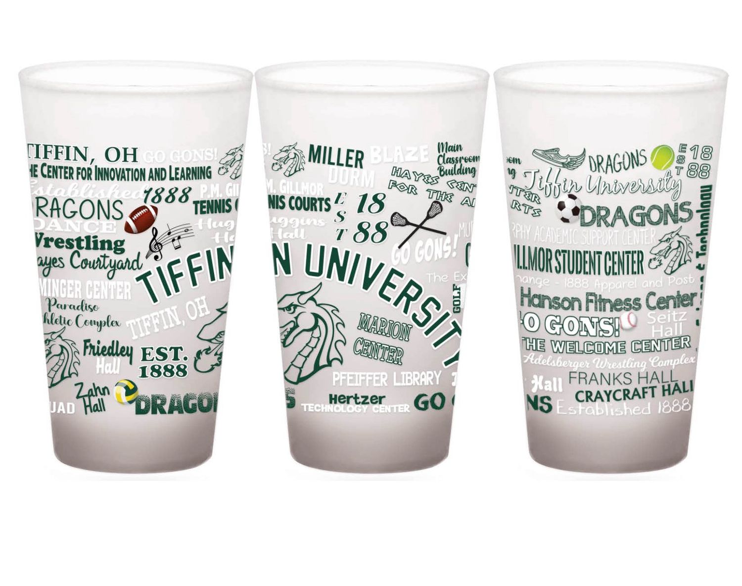 16oz. Frosted mixing Glass with TU campus wrap