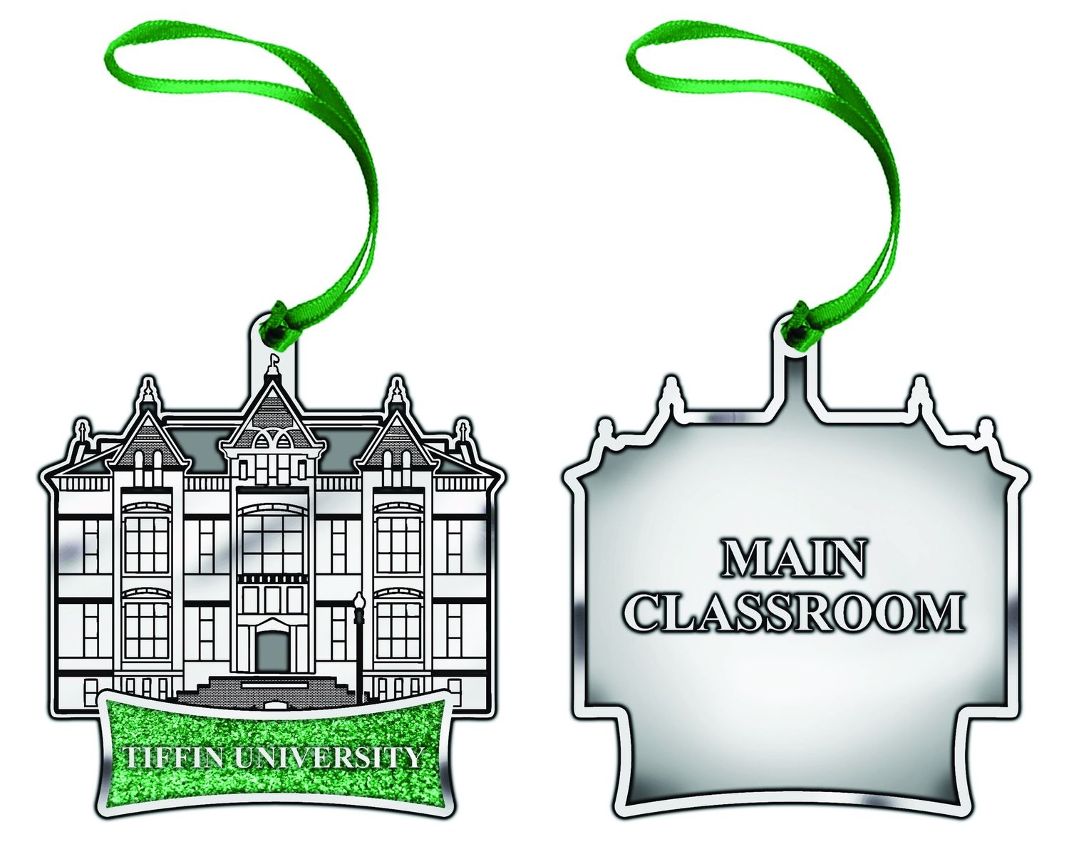 Pewter ornament featuring Main Classroom Building