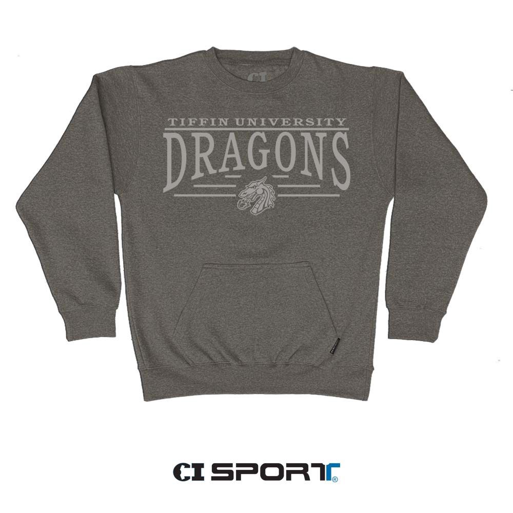 Tiffin University Dragons Rivet Crewneck Sweatshirt, Size: S, Colour: Dark Heather