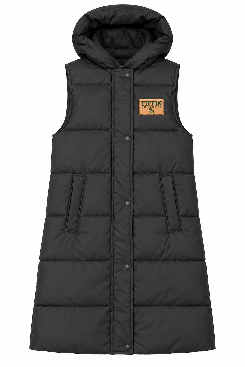 Hooded long quilted puffer vest, Colour: Black, Size: S