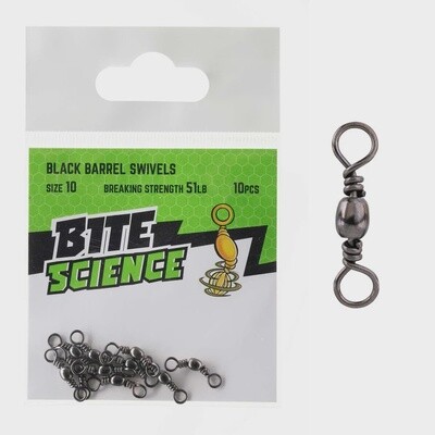 10 Pack of Bite Science Black Barrel Fishing Swivels SIZE10