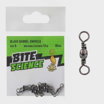 10 Pack of Bite Science Black Barrel Fishing Swivels SIZE 8