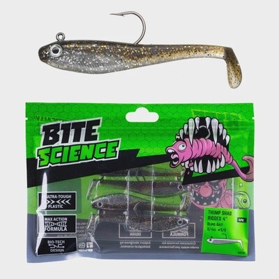 BITE SCIENCE THUMP SHAD RIGGED SOFT PLASTIC LURES 4"BLING BAIT 3/4oz #3/0