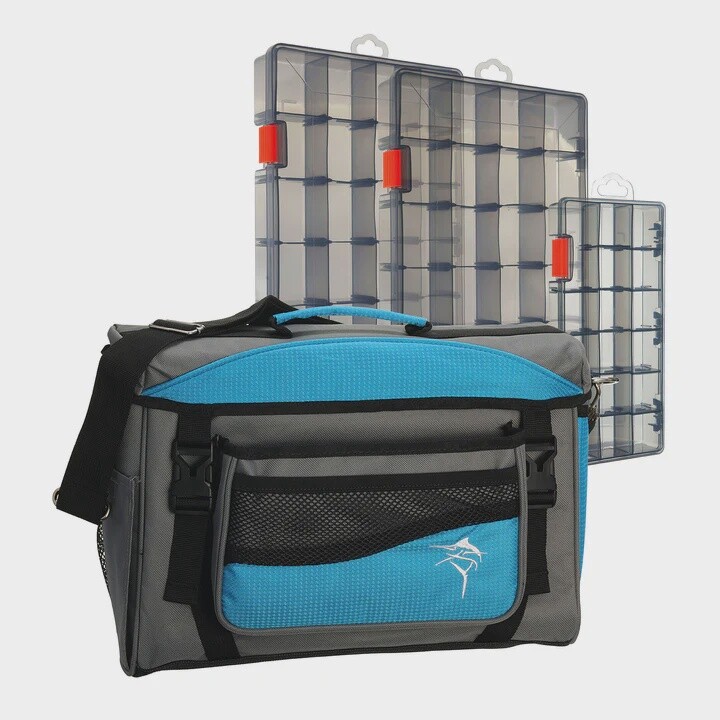 JARVIS WALKER MEDIUM LURE BAG WITH 3 LURE BOXES - GREY &amp; BLUE
