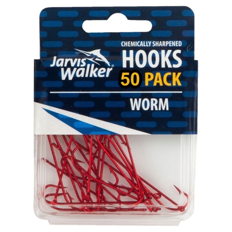 WORM HOOK RED. CHEM SHARP HOOKS 50PK