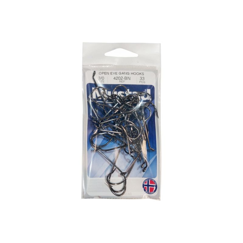 Mustad Hook 4202-Bn  Open Eye Gang Hook 40 Pack M.T Point Chem Sharp