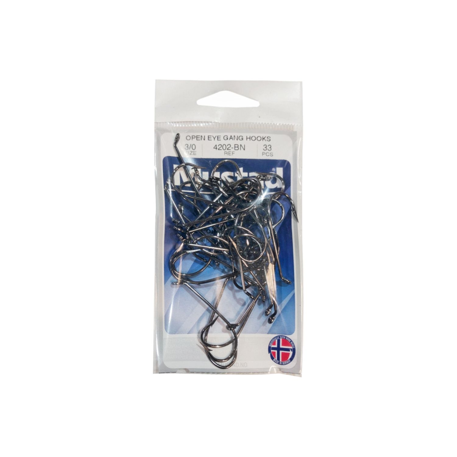 Mustad Hook 4202-Bn  Open Eye Gang Hook 40 Pack M.T Point Chem Sharp, Size: 3/0
