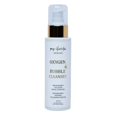 my Geisha Oxygen Bubble Cleanser

Discover the innovation in makeup removal and cleansing with my Geisha Oxygen Bubble Cleanser: a clean, healthier and more beautiful complexion! With a unique revolutionary formula, my Geisha Oxygen Bubble Cleanser gently cleanses the skin, removing impurities, sebum and make-up. Active oxygen immediately penetrates the pores, gently cleansing the epidermis thanks to its soothing, antioxidant and anti-inflammatory properties. After use, the skin is clean, hydrated, regains its brightness and vitality.

Its formula is enriched with active ingredients such as allantoin, aloe vera extract, jojoba, ginger, Centella Asiatica, arginine and processed marine collagen, with a small molecular structure, which can pass through the first layers of the epidermis. The airy, microbubble texture, along with active ingredients and natural extracts, work together to gently cleanse the skin, repairing and strengthening the skin&#39;s natural barrier.

Skin type: Normal skin | Oily skin | Combination skin | Dry skin | Sensitive skin | Wrinkles and mature skin | All skin types
Routine: Day routine | Evening routine
For: Women | Men | Unisex
Size: 100 ml