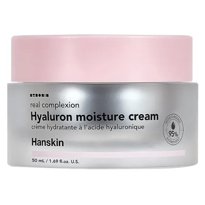 Hanskin Real Complexion Hyaluron Moisture Cream

Hanskin Real Complexion Hyaluron Moisture Cream (50 g) is an all-in-one moisturizing cream suitable for all skin types, even for oily skin. With a gel-cream hybrid formula, the light texture is quickly absorbed into the skin. Immediately hydrates, visibly brightens, skin is smooth and shiny, without sticky feeling.

Benefits:
• Visibly hydrates the skin all day
• Brightens the skin, has a &quot;glass skin&quot; effect
• Contains hyaluronic acid that draws water into the skin
• Provides 4-in-1 benefits: moisturizing, nourishing, soothing and improving skin elasticity
• Absorbs quickly into the skin
• Provides up to 24 hours of hydration

Key Ingredients:
• Sodium Hyaluronate: A form of hyaluronic acid that draws water into the skin.
• Hibiscus extract: A rich source of antioxidants that neutralize free radicals.
• Niacinamide/Vitamin B3: Brightens, minimizes the appearance of pores and reduces the appearance of wrinkles.

100% clean beauty:
• No parabens
• No dyes
• Fragrance free
• Alcohol-free

Skin type: Normal skin | Oily skin | Combination skin | Dry skin | Sensitive skin | Wrinkles and mature skin | All skin types
Routine: Day routine | Evening routine
Skin concerns: Dehydration | Dry skin | Dull skin | Sensitive skin | Anti-aging
For: Women | Men | Unisex
Size: 50 g