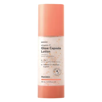 Hanskin Vitamin C Glow Capsule Lotion

Hanskin Vitamin C Glow Capsule Lotion (80 ml) is a light lotion that quickly hydrates the skin. Vitamin oil capsules melt on contact with the skin and help strengthen the hydrolipidic barrier. The lotion contains skin-balancing chlorella algae extract, vitamin C and tranexamic acid, which work together to promote radiance and even skin tone for added brightness and glow.

Benefits:
• Restores and strengthens the skin&#39;s moisture barrier
• Improves the appearance of dark spots and uneven skin tone
• Gentle formula is suitable for sensitive skin, yet effective in brightening the skin

Active ingredients:
• Chlorella Extract: Extracted from algae, this ingredient is rich in minerals and antioxidants that soothe and balance the skin.
• Vitamin C (Ascorbic Acid): Known for its powerful antioxidant properties, this ingredient will improve the appearance of fine lines, blemishes and uneven skin tone.
• Tranexamic Acid: This amino acid helps visibly lighten blemishes and uneven skin tone.

100% clean beauty
• No talc
• No sulfates
• Silicone free
• No artificial fragrances
Order of use: 08 Hydration
Skin type: All skin types | Wrinkles and mature skin | Sensitive skin | Dry skin | Combination skin | Oily skin | Normal skin
Routine: Evening routine | Day routine
Skin concerns: Firmness | Sensitive skin | Dull skin | Dry skin | Pigmentation spots | Imperfections | Dehydration | Wrinkles | Excess sebum | Dilated pores
For: Unisex | Men | Women
Size: 80 ml