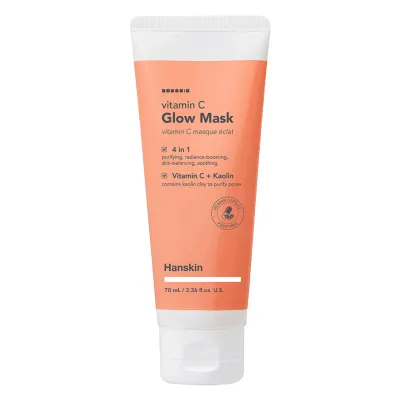 Hanskin Vitamin C Glow Mask

Hanskin Vitamin C Glow Mask (70ml) is a clay mask infused with antioxidants and brightening ingredients for a smooth and luminous complexion. Contains Kaolin clay and Moroccan clay, which removes impurities and excess sebum, purifies and minimizes pores. Vitamin C reduces the appearance of spots and balances the level of sebum, providing extra brightness without drying the skin. For an additional detoxifying effect, you can use this product occasionally as a make-up remover or cleanser.

Benefits:
• Deeply purifies pores for more shine and brightness
• Vitamin C reduces the appearance of spots and balances the level of sebum, providing extra brightness.
• Detoxifies and minimizes the appearance of pores with the help of clay (kaolin and bentonites)
• Provides essential hydration to prevent dryness and maintain skin suppleness
Active ingredients:

• Kaolin Clay: Absorbs sebum and purifies pores
• Moroccan clay: Balances the skin with minerals without drying the skin
• Vitamin C (ascorbic acid): A powerful antioxidant that improves the appearance of fine lines, blemishes and uneven tone.
100% clean beauty:

• No talc
• Sulfate free
• Silicone free
• No artificial fragrances

Skin type: Normal skin | Oily skin | Combination skin | Dry skin | Sensitive skin | Wrinkles and mature skin | All skin types
Routine: Day routine | Evening routine
Skin concerns: Dilated pores | Dehydration | Imperfections | Pigmentation spots | Dry skin | Dull skin | Sensitive skin | Firmness
For: Women | Men | Unisex
Size: 70g