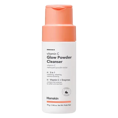 Hanskin Vitamin C Glow Powder Cleanser

Hanskin Vitamin C Glow Powder Cleanser is a powder cleanser that contains antioxidants such as vitamin C and papaya enzyme. Once mixed with water, the powder transforms into a creamy formula that deeply cleanses and removes impurities while exfoliating dead skin cells to reveal a radiant, luminous complexion.

Benefits:
• Papaya enzyme (papain) gently dissolves dead skin cells, leaving skin softer and smoother.
• Vitamin C (ascorbic acid) brightens the skin.
• Daily scrub suitable for all skin types, including sensitive skin.
• Water-activated enzyme powder transforms into a creamy lather for gentle cleansing and a shiny, smooth finish.

Active ingredients:
• Vitamin C (Ascorbic Acid): A powerful antioxidant that improves the appearance of fine lines, blemishes and uneven skin tone.
• Papaya Enzyme: regenerates, softens and brightens the skin by exfoliating dead cells.

100% clean beauty
• No talc
• No sulfates
• Silicone free
• No artificial fragrances

Order of use: 01 Cleaning &amp; make-up removal
Skin type: Normal skin | Oily skin | Combination skin | Dry skin | Sensitive skin | Wrinkles and mature skin | All skin types
Routine: Day routine | Evening routine
Skin concerns: Acne | Blackheads | Oily skin | Dilated pores | Imperfections | Dry skin | Dull skin | Sensitive skin | Firmness
For: Women | Men | Unisex
Size: 70 g