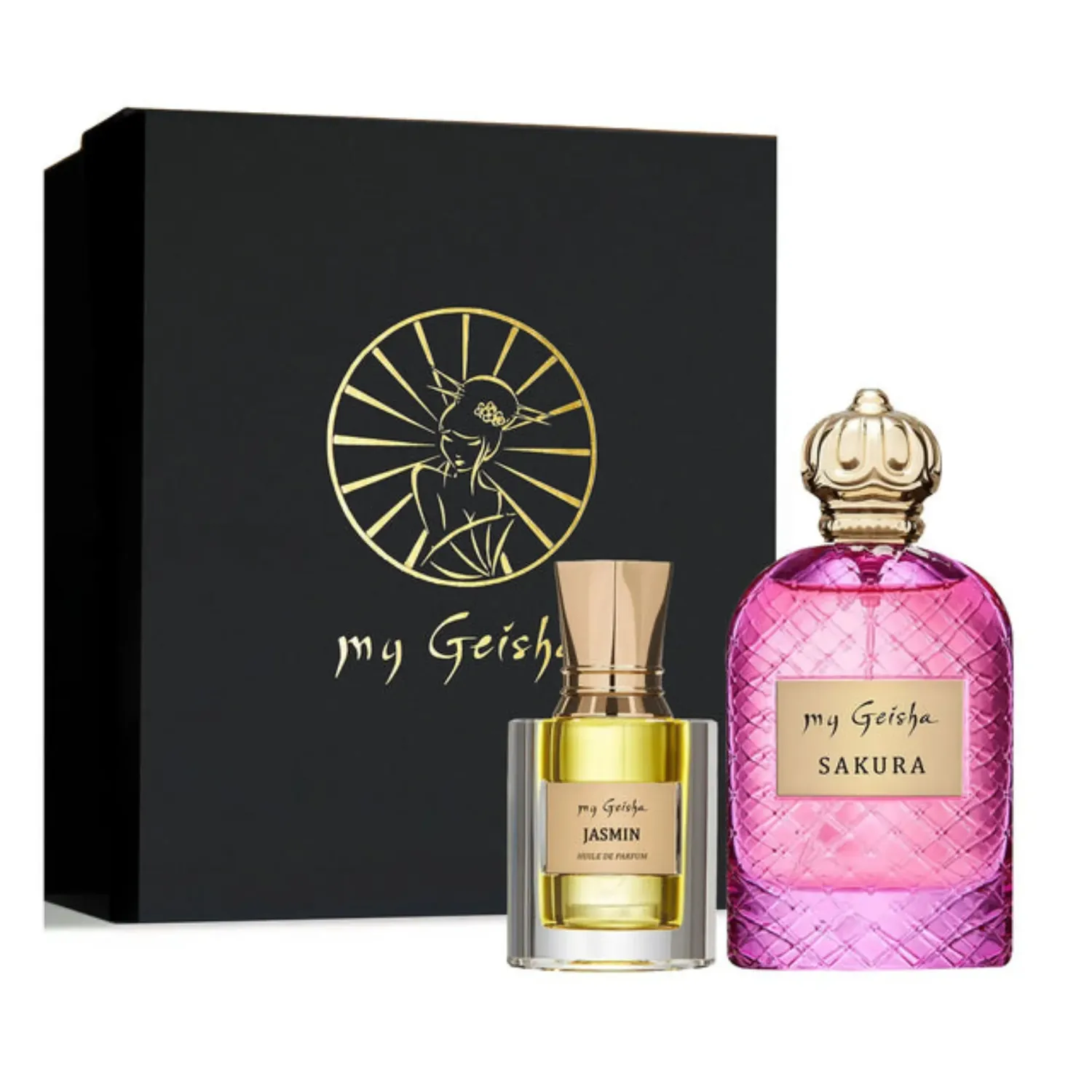 my Geisha - Flower Dance Set
my Geisha Sakura - Extrait De Parfum + my Geisha Jasmine Huile de Parfum

Ladies&#39; choice! A set that brings the spirit of spring right in the heart of autumn. These intense, floral fragrances are perfect for women who want to captivate in any season.

The set includes:

my Geisha Sakura - Extrait De Parfum (100 ml) 
A delicate perfume that offers a moment of luxury every day. This fragrance helps you forget yourself, lifting you from daily routines and transporting you far away, to the land of geishas.
my Geisha Jasmine Huile de Parfum (14 ml)
The voluptuous and delicate jasmine flower is both precious and fragile, with an enchanting ability to seduce from the very first use, drawing those around you into its magical allure.
Offer her a gift that enhances her femininity even more!