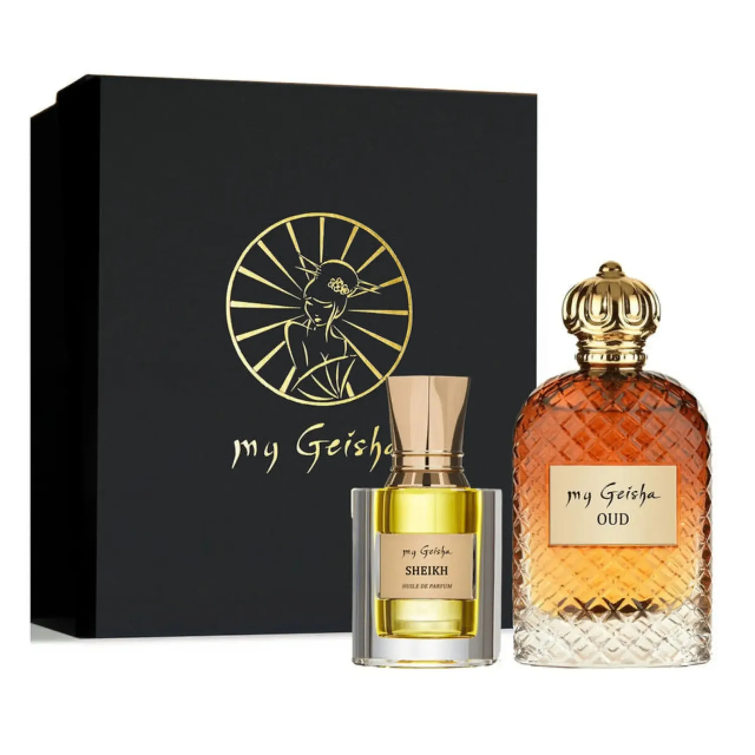 my Geisha - Magic Forest Set
€182,00
Item is in stock
ADD TO CART€182,00
 
Add to Wishlist
my Geisha Oud - Extrait De Parfum + my Geisha Sheikh Huile de Parfum

A boost of energy that evokes the mystical Orient, delivered in the form of two powerful and unmistakable scents. This set is perfect for someone who loves to attract attention without diminishing their aura of mystery.

The set includes:

my Geisha Oud - Extrait De Parfum (100 ml) 
Precious oud, combined with amber, tobacco, vanilla, caramel, leather, iris, sandalwood, and musk, is encapsulated in a refined bottle, ready to amplify your seductive power.
my Geisha Sheikh Huile de Parfum (14 ml)
A unisex olfactory creation that envelops you in pure sensuality, with exquisite notes of rose, lemon, lavender, cinnamon, oud, and musk.
Give a gift that evokes the mystical energy of the earth!
