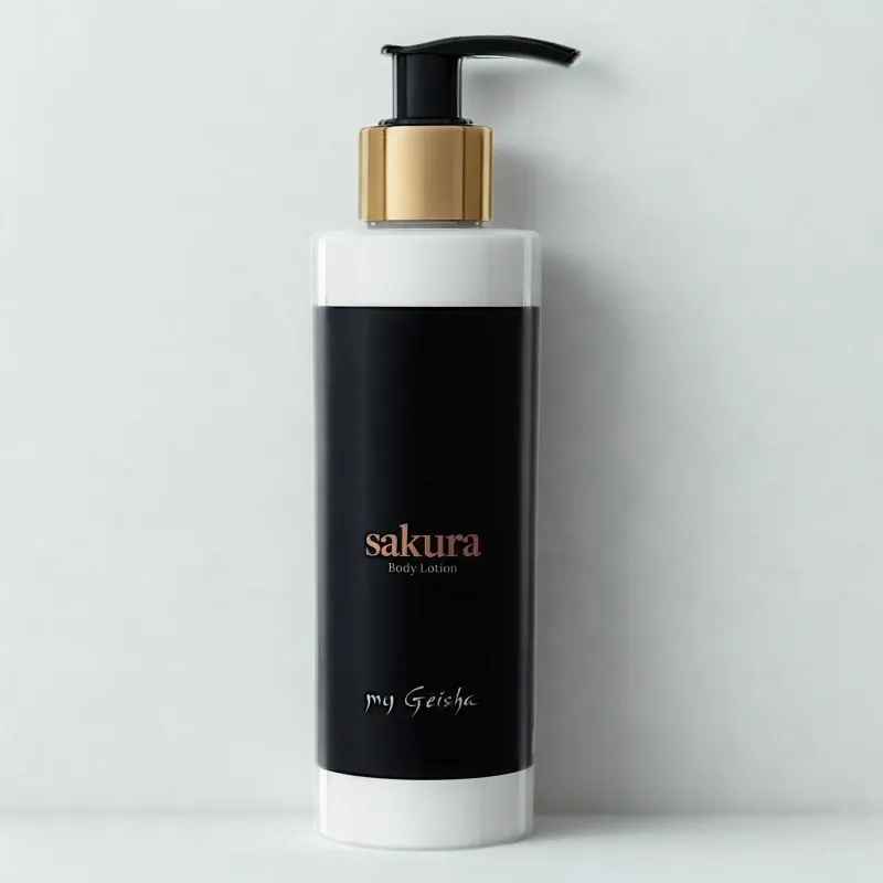 my Geisha Sakura Body Lotion with cherry blossom, coconut, almond and cannabis oils for soft, nourished skin