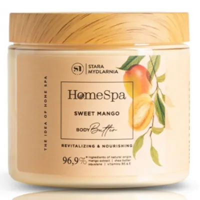 Stara Mydlarnia Mango Body Butter
The mango body butter from Stara Mydlarnia (200 ml) is enriched with avocado oil, shea butter and delicious mangoes. The velvety texture with the scent of ripe and sweet grapes is perfectly absorbed, nourishes and cares the skin, leaving a protective layer. Oils, allantoin, panthenol, squalane and vitamin E bring back the comfort and smoothness of the skin. The grape extract has an antioxidant, moisturizing effect and improves skin's firmness. Used regularly, it prevents dehydration, thus limiting the aging process of the skin. Its formula contains 96.9% ingredients of natural origin.