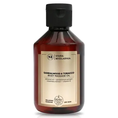 Stara Mydlarnia Sandalwood and Tobacco Massage Oil

The relaxing massage oil from Stara Mydlarnia (200 ml) is enriched with vitamin E, coffee and extracts of rosemary, featuring a sensual scent of sandalwood. It is perfect for a relaxing massage. Regular use of the oil increases skin elasticity, preventing the formation of stretch marks.
For: Women | Men | Unisex