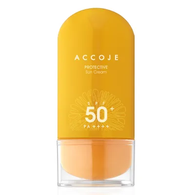 Accoje SPF 50 PA++++ Protective Sun Cream

Skin type: Normal skin | Oily skin | Combination skin | Dry skin | Sensitive skin | All skin types
Routine: Day routine
Skin concerns: Wrinkles | Imperfections | Pigmentation spots | Dry skin | Sensitive skin | Firmness
For: Women | Men | Unisex
Size: 50 ml

Suitable for all skin types, Accoje SPF 50 PA++++ Protective Sun Cream (50ml) provides full protection against UV rays while maintaining the skin's hydration level. This SPF 50 cream will protect your skin from the harmful effects of the sun by blocking UV rays, making it perfect for daily use, outdoor activities and holidays. With its silky and soft texture, it does not leave a sticky feeling, mattifies and regulates sebum secretion, leaving the skin smooth and even. Contains micro-capsules with nutritious ingredients: aloe vera, wolf's mouth extract (Scutellaria Baicalensis), cactus fruit extract (Opuntia Coccinellifera Fruit Extract) and fatty grass extract (Portulaca Oleracea) from the Jeju region, famous for their antioxidant effects and moisturizing.

Accoje Protective Sun Cream is a certified cosmetic product, it contains more than 10% ingredients from Jeju. It is manufactured in Jeju/Korea using pure water from the region, an aquifer water, obtained from a depth of 420 m, rich in minerals and trace elements.

The Accoje brand relies on a formula that is friendly to the skin and nature, based on the 7-Free System technology - a concept that excludes 7 types of ingredients with a negative impact on the environment and the skin (6 types of parabens, benzophenones, synthetic perfumes, imidazolidinyl urea, dyes artificial, mineral or animal oils).