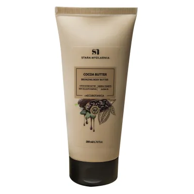 Stara Mydlarnia Cocoa Bronzing Body Butter
Cocoa Butter Bronzing Body Butter, from Stara Mydlarnia (200 ml), is a bronzing body butter, enriched with mineral pigments, with a formula with 98.8% ingredients of natural origin. The Cocoa butter, olive oil and jojoba oil regenerate the skin, visibly improving its elasticity. The nut extract and mineral pigments help achieve the subtle effect of tanned skin. Caffeine, along with plant extracts helps to combat imperfections and cellulite. Our bronzing cocoa butter offers a spotless application and envelops the body with sensual cocoa and hot chocolate scent.
Clean bodycare | Eco-friendly
For: Women