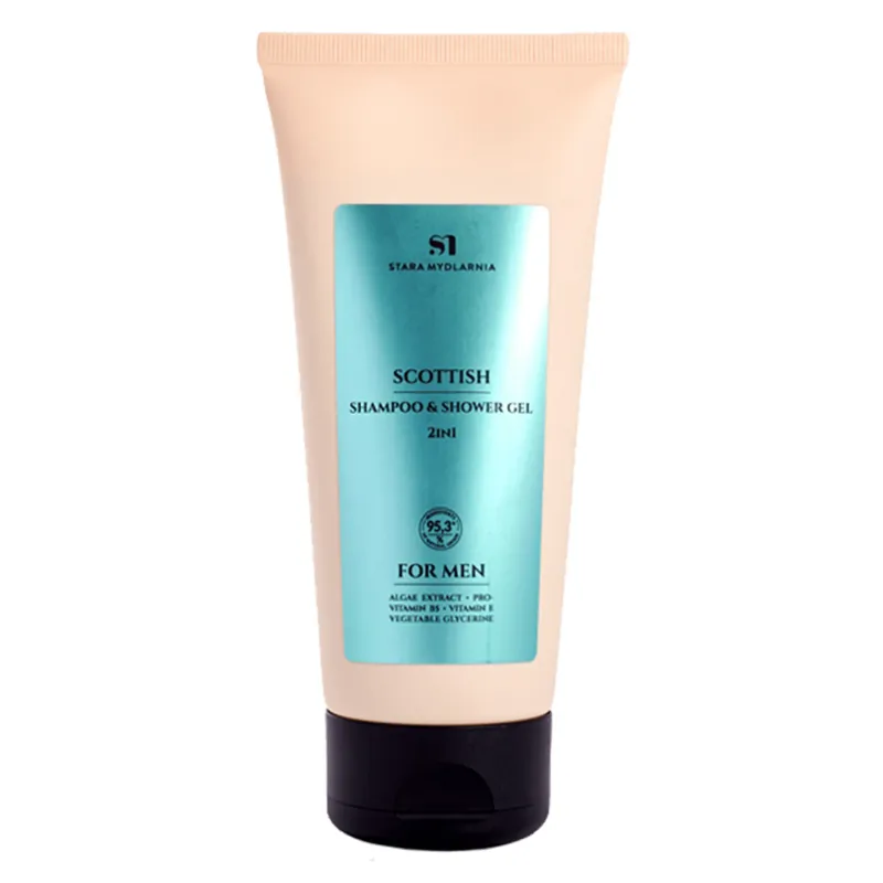 Stara Mydlarnia Scottish Men Shampoo &amp; Shower Gel 2 in 1
ECO-FRIENDLY | VEGAN ☆☆☆☆☆

The formula of the refreshing shampoo and shower gel Stara Mydlarnia Scottish Shampoo&amp;Shower Gel 2in1 (200 ml) is specially designed to provide complete care for men's skin. Enriched with vegetable glycerin, vitamins E and B5 and seaweed extract, the product has nourishing and moisturizing properties. The product effectively cleans and revitalizes both skin and hair.

Clean bodycare | Eco-friendly | Vegan
For: Men
Size: 200 ml