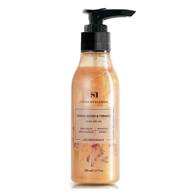 Stara Mydlarnia Sandalwood &amp; Tobacco Shiny Dry Oil

Stara Mydlarnia's Sandalwood &amp; Tobacco Shiny Dry Oil (150ml) is a shiny dry body oil that absorbs quickly, nourishes and cares for the skin without leaving a sticky film. Suitable for all skin types, especially dry, dull and firm skin. Contains a unique composition of precious oils: avocado, soybean, sweet almond and grape seed - rich in essential fatty acids, phytosterols and vitamins. The oil perfectly protects, smoothes and softens the skin, leaving it radiant thanks to the shiny particles.

For: Women