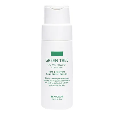 Beaudiani Green Tree Enzyme Powder Cleanser

Enriched with green tea extract, Beaudiani Green Tree Enzyme Powder Cleanser gently cleanses the skin, exfoliates and regulates excess sebum. The enzymes remove dead cells, preventing blocked pores, stimulating the synthesis of collagen, preparing the complexion for the next step in the care routine. It is also an optimal product for men's complexion.

All Beaudiani products are vegan, completely inspired by nature, with plant ingredients and formulas that do not contain silicone, dyes, sulphates or parabens.
Order of use: 01 Cleaning &amp; make-up removal
Skin type: Normal skin | Oily skin | Combination skin | Dry skin
Skin concerns: Acne | Blackheads | Dilated pores | Excess sebum | Wrinkles | Imperfections | Pigmentation spots | Anti-aging
For: Unisex
Size: 70 ml