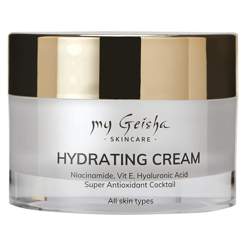 my Geisha Hydrating Cream

my Geisha moisturizing face, neck and neckline cream has a delicate, creamy and moisturizing texture, which is quickly absorbed into the skin, being enriched with vitamin E, niacinamide, ferulic acid and an antioxidant cocktail. Day after day, it provides intense hydration, brightening and glow effect, stimulates the natural regeneration process of the skin, from the surface to the depth.

Skin type: Normal skin | Oily skin | Combination skin | Dry skin | Wrinkles and mature skin
Routine: Day routine | Evening routine
For: Unisex
Size: 50 ml