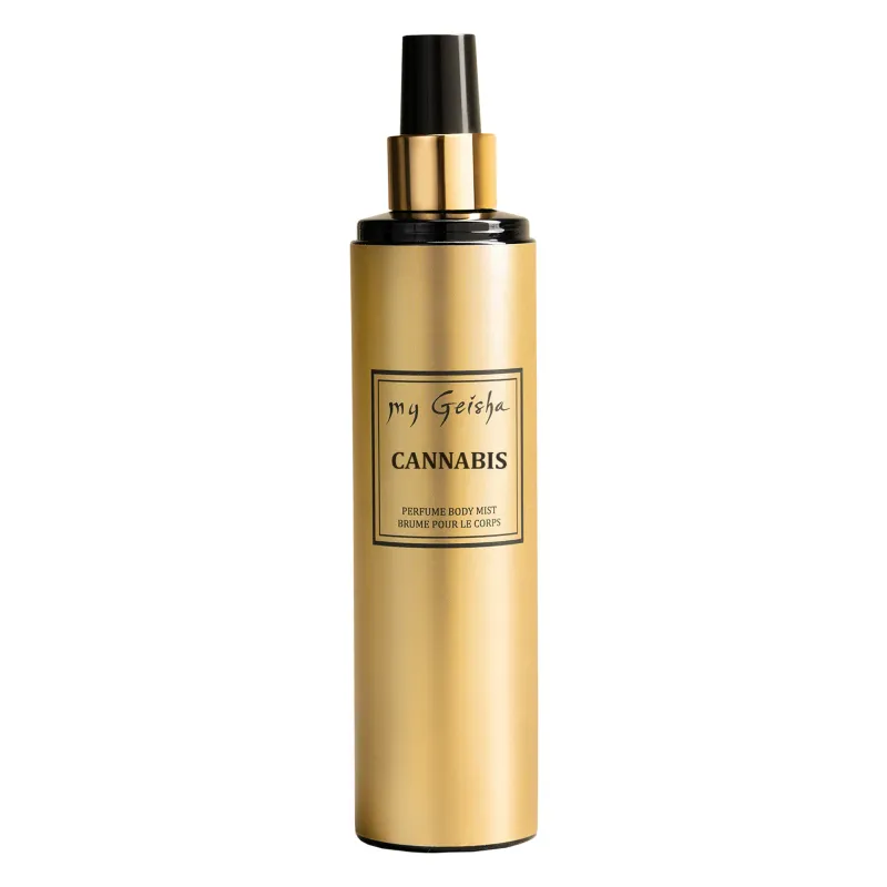 my Geisha Cannabis Body Mist

my Geisha Cannabis Body Mist (250 ml) - body and hair spray - fragrant, refreshing, hydrating &amp; long-lasting. An easy way to refresh your fragrance, with a hydrating effect for skin and hair. You can wear it as is, with perfume from the same range, or you can experiment, combining it with other scents. The formula is enriched with Geraniol, extracted from rose oil, Linalool, extracted from bergamot oils, with calming effects and antimicrobial properties, and castor oil.

Benefits:

Hydrates the skin and hair
No sticky or oily sensation
Revitalizes and gives a feeling of freshness
Quick absorption and deep hydration
Suitable for sensitive skin
Alcohol-free

Notes:

Top notes: green notes, cannabis;
Middle notes: woody notes, coffee, tobacco;
Base notes: agarwood, frankincense;

For: Women | Men | Unisex
Size: 250 ml
