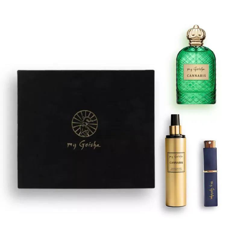 my Geisha Cannabis Signature Scent Gift Set with Cannabis Extrait de Parfum, Body Mist and Travel Atomiser